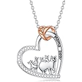 Shusukue Mom Jewelry Gifts 925 Sterling Silver Mama Bear/Dinosaur/Cat/Bird/Chicken Necklace with 1 2 3 4 5 Cubs for Women Mother Wife Grandma