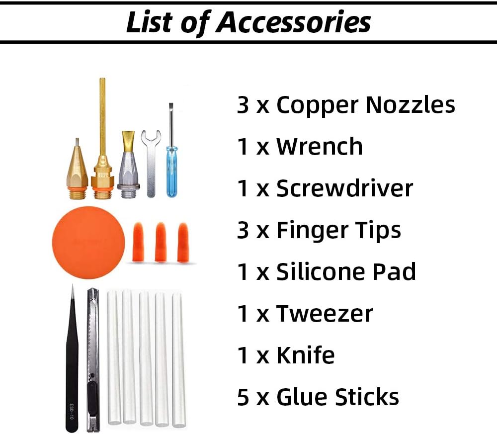 Craft Glue Gun Set, 150 Watts with 3 Copper Nozzles Temperature Adjustable DIY Repair Tool Professional Melting Glue Gun Include tweezer, Knife, Wrench, Finger Tips, Silicone mat and 5 Glue Sticks
