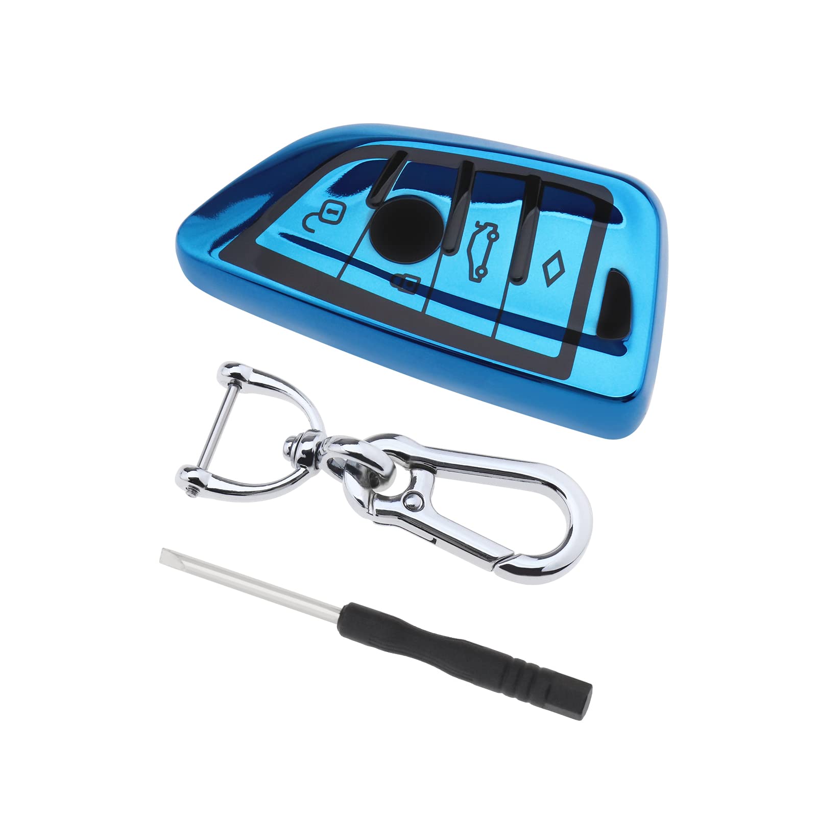 ECSiNG Car TPU 4 Button Key Cover Shell Case Skin Jacket with Key Chain and Screwdriver Compatible with BMW 1/2/3/4/5/6/7 Series X3 X4 M2 M3 M4 M5 M6 GT3 GT5 520 525 f30 f10 F18 118i 320i B-Blue