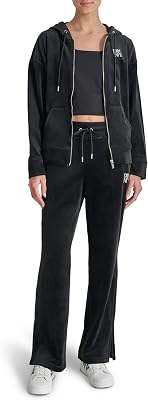 Casaco com capuz com fecho completo com logótipo Rhinestone, preto, M para mulheres
