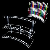 HESHUYU Acrylic Pen Display Stand 30 Slots 1.3cm Pen Stand Display 2 Tier Clear Pen Display Stand Rack Acrylic Pen Stand Display