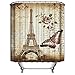 Uphome 72 X 72 Inch Retro Vintage Paris Eiffel Tower Waterproof Kids Bathroom Shower Curtain - Butterfly and Flower Pale Brown Polyester Fabric Bathroom Decor Set