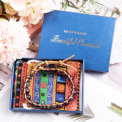 MATEPROX Braccialetto in pelle di Agata Pietra Naturale Fatto a Mano, Reiki Yoga Meditazione, Bracciale Avvolgente di Perle di Cristallo di Gemme Curativo Chakra Stile Bohemien-Cristallo Ametista
