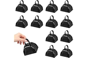 HEYLEAYAR 3Inch Cowbells for Sporting Events,12Pcs Metal Cow Bells Bulk Loud Noise Makers Cow Bell with Handle for Cheering Football Games Spirit Marathon Weddings Party Noisemakers, Black