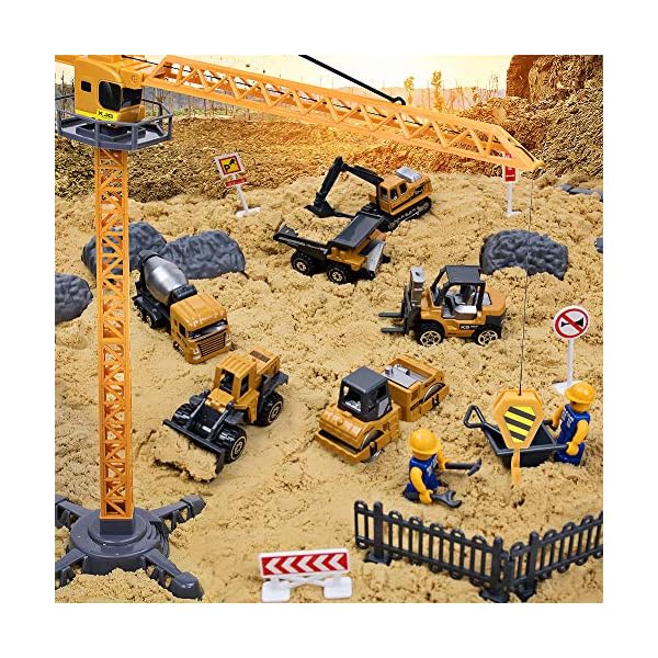 Construction Toys Engineering Vehicle Toy with Construction Site Mat Tower Crane, Excavators Truck, Digger Toy…