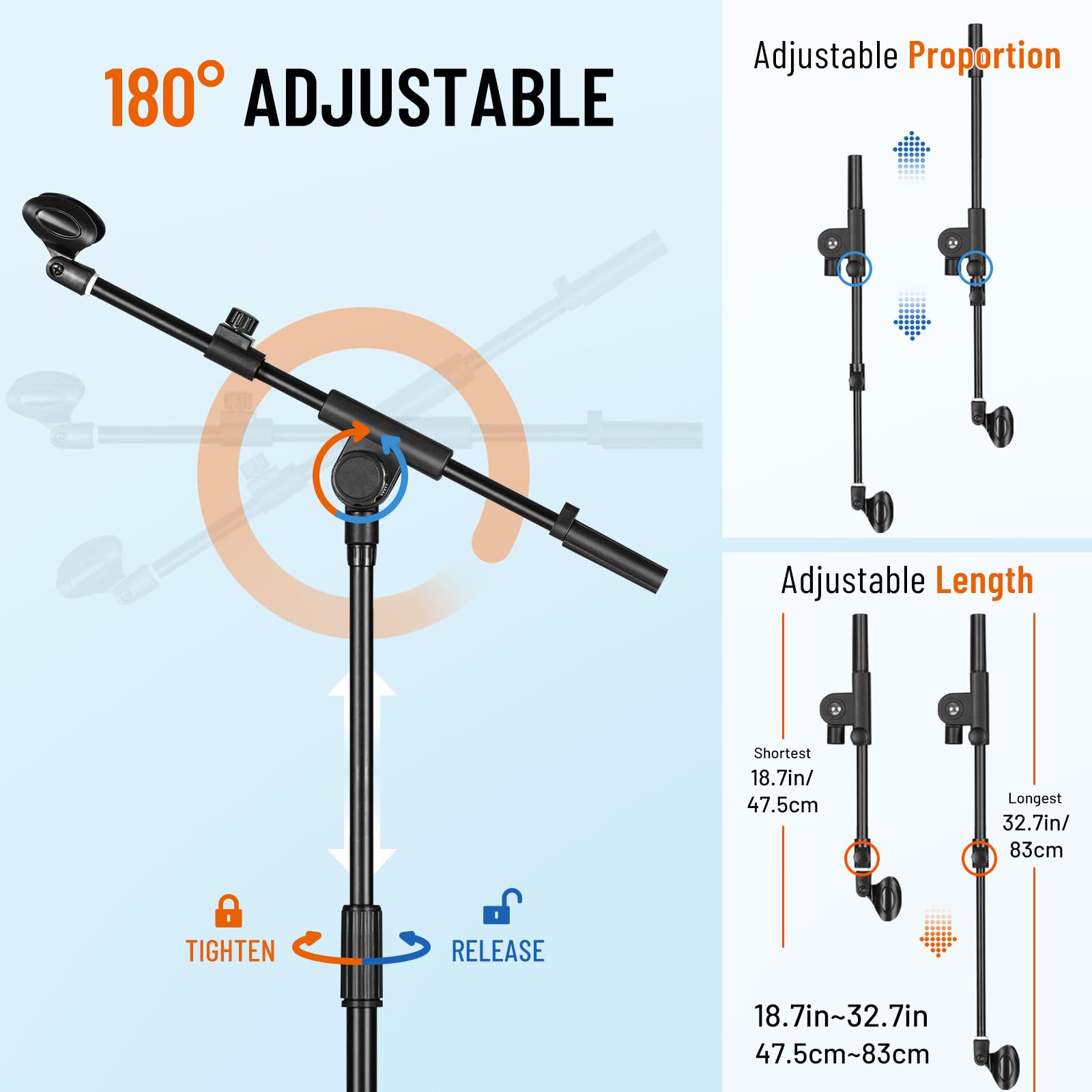 CAHAYA Microphone Stand Heavy-Duty Super Resistent Tripod Boom Universal Mic Stand with 2 Mic Clips for Most Mics Height Adjustable Mic Stand for Singing Wedding Performance CY0330