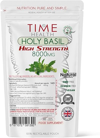Time Health Holy Basil 20:1 2.5% Ursolic Acid 60 Capsules Zero Additives