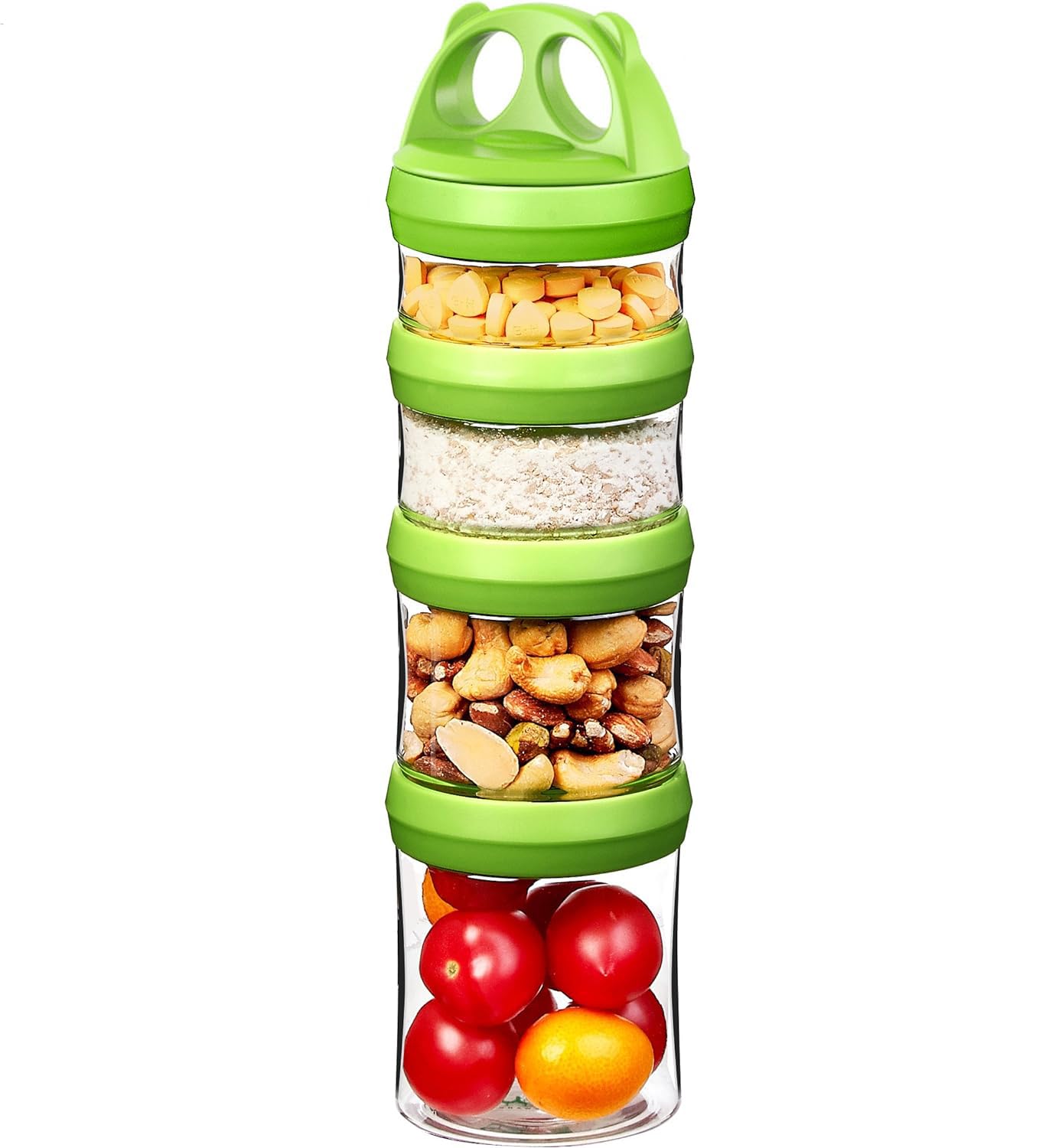 SELEWARE Food Storage Canisters Airtight Handy Portion Size Jars and Containers BPA Free Stackble Snack Pots Nut Box Leak Proof Twist Lock Dispenser Gift 910ML Green