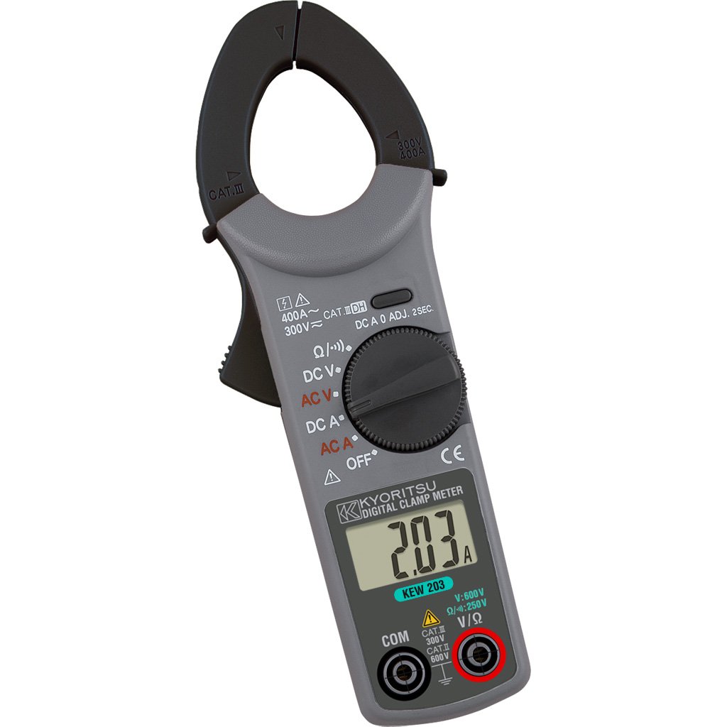 VEMER VE753800 Model KEW 203 Kyoritsu KEW 203 Compact Digital Ammeter Clamp for AC/DC Current Measurement, AC/DC Voltage, Resistance, Continuity, Grey