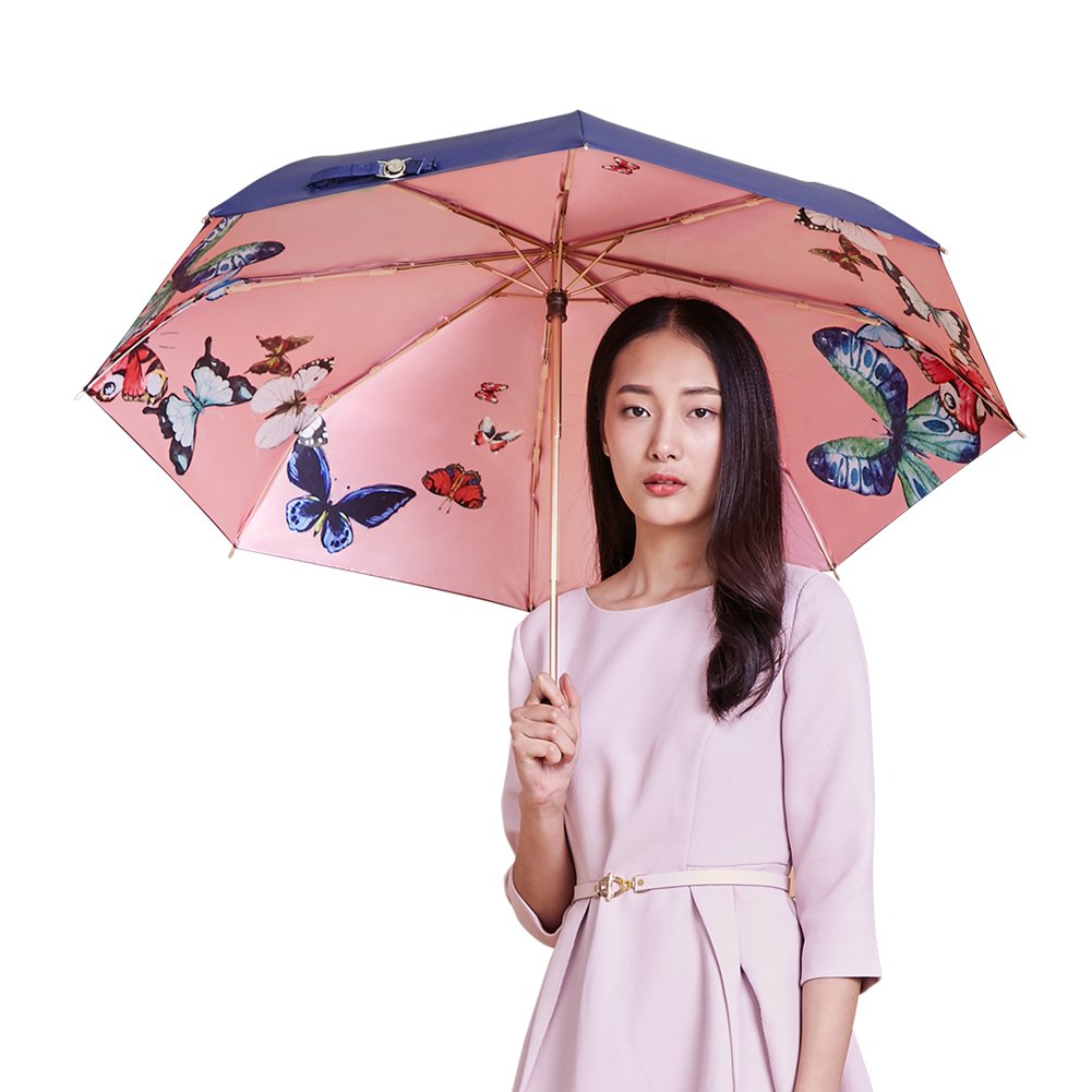 折り畳み傘 晴雨兼用 軽量 紫外線遮蔽率99 9 日傘 耐風撥水 シルク傘布 レザー収納ポーチ付き ピンク 手動開閉 Loplay Bktvq蝴蝶 高密度ゴム Uvカット 日傘 最新コレックション