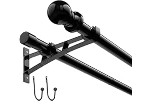 TWINKLETOOL 1 Inch Double Curtain Rods for Windows 30in-93in, Heavy Duty Drapery Rod Adjustable Black Dual Curtain Rod with Brackets and Curtain Clip, for Sliding Glass Door, Patio, Bedroom, Kitchen, Bathroom