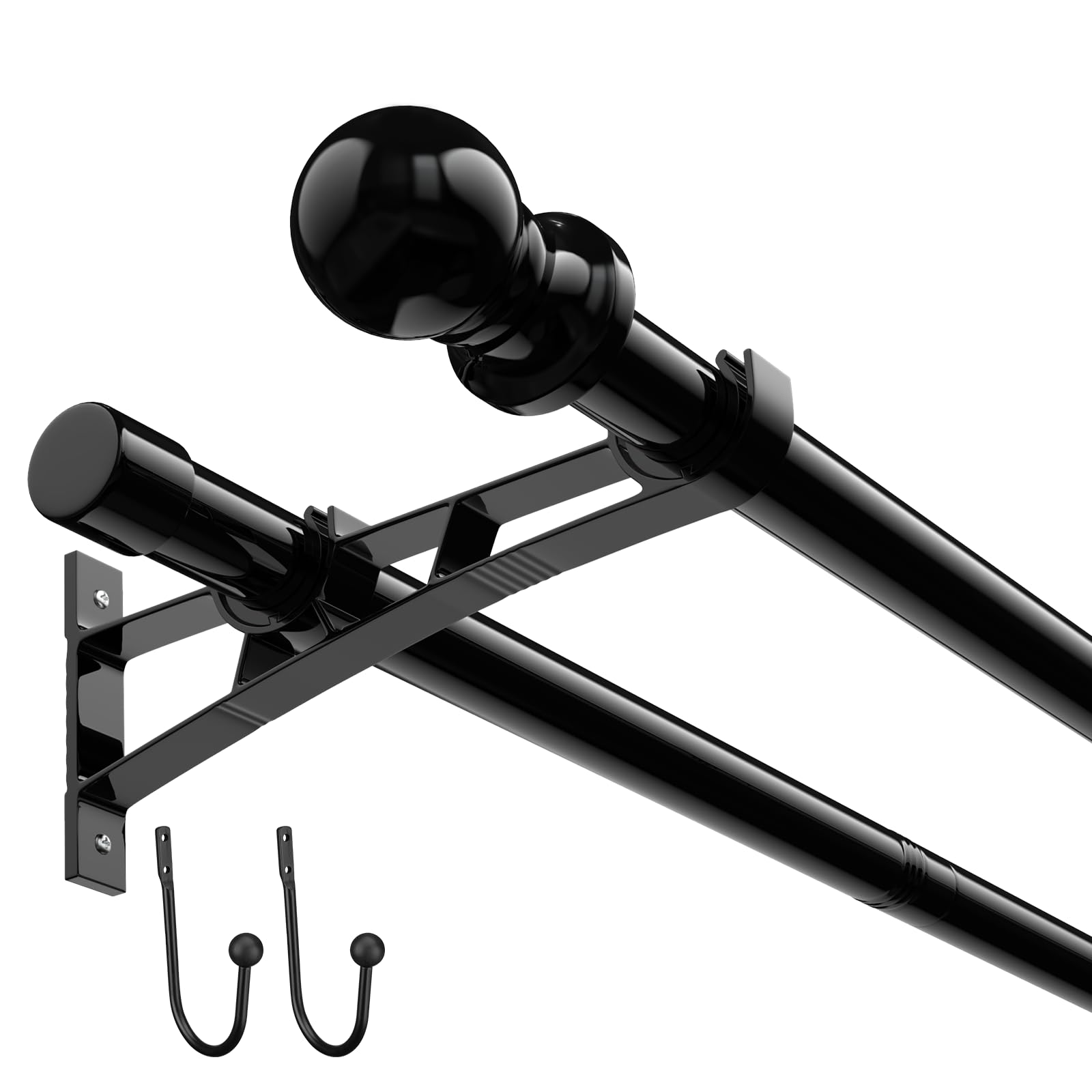 Photo 1 of 1 Inch Double Curtain Rods for Windows 30in-65in, Heavy Duty Drapery Rod Adjustable Black Dual Curtain Rod with Brackets and Curtain Clip, for Sliding Glass Door, Patio, Bedroom, Kitchen, Bathroom