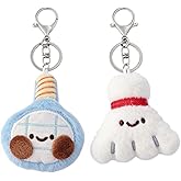 Famjoyart 2 Pieces Plush Badminton Racket Set Bag Charm Cute Purse Charm Plush Car Key Sports Backpack Accessories Balls Party Birthday Gifts Matching Key Ring (Blue Badminton)