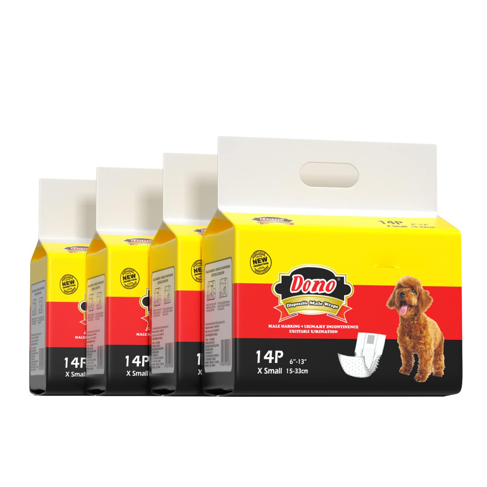 Dono Disposable Dog Belly Bands,Male Dog Incontinence Wraps, Dog Diapers with Wetness Indicator,Super Absorbent & Leak-proof, Dog Nappies for Incontinence,Marking Issues,Traveling (4XS 56count)