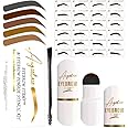 Eyebrow Stamp Stencil Kit, Eyebrow Stamp Pomade with 24 Reusable Thin & Thick Brow Stencils, Eyebrow Stencils Shaping Kit Definer (Dark Brown)