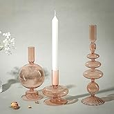 Rtteri 3 Pcs Glass Candlestick Holders Glass Candle Holders Groovy Wavy Elegant Taper Candle Stick for Wedding Home Birthday Party Easter St Patricks Day Decoration Windowsill Decor(Light Brown)