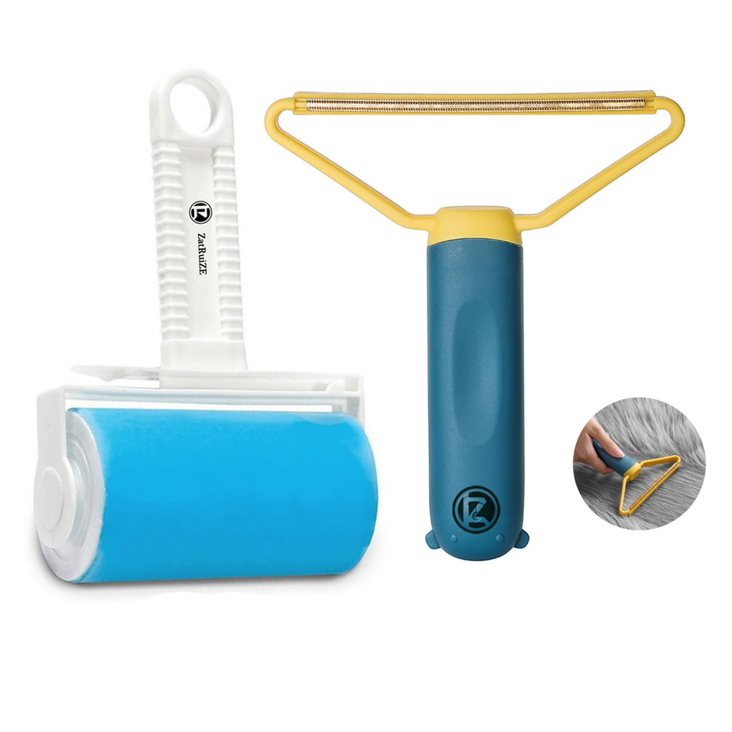 2 Pack Lint Roller, 2-in-1 Fabric Shaver,Pet Hair Remover, Reusable & Portable Lint Remover for Clothes, Furniture, Car, Couch, Sofa, Blue