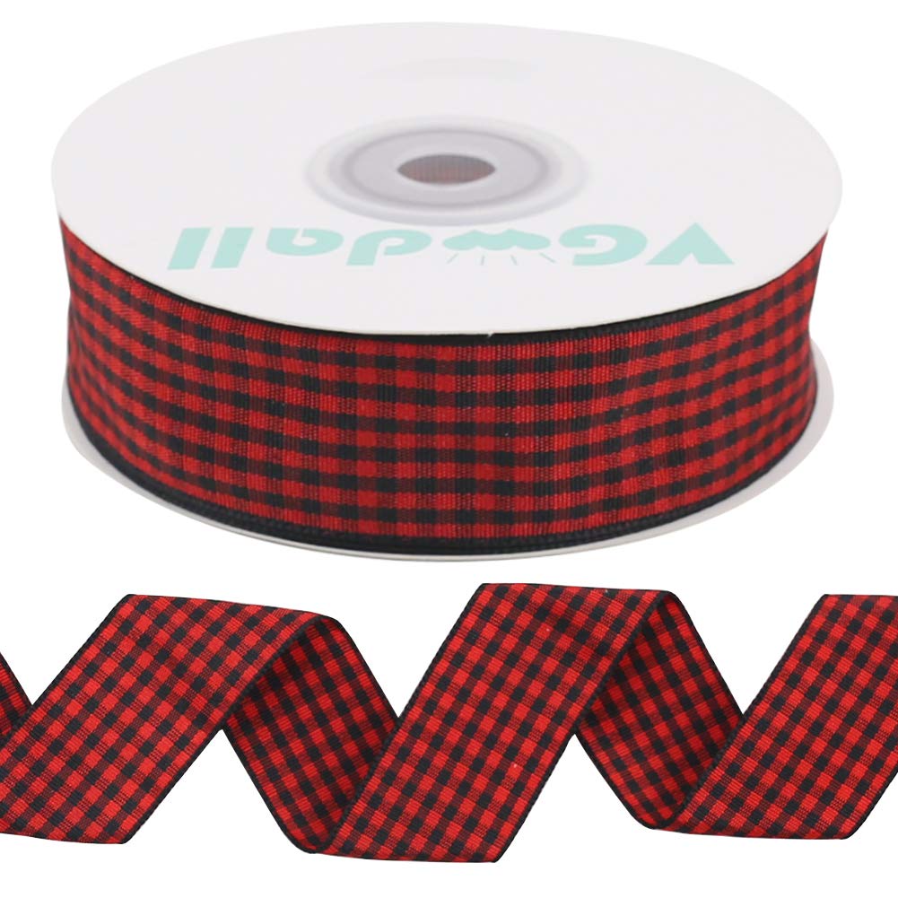 Buffalo Plaid Ribbon Decoration-25 Yards ×1 Inch Black Red Plaid Ribbon, Decorate Your House,Christmas Wreaths,Staircase and DIY Any Kind of Style You Like
