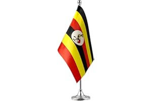 GentleGirl.USA Uganda Table Flags,Stick Small Mini Ugandan Flag Office Desk Flag on Stand with Stand Base, International Festival Decoration,Uganda Theme Party Decoration,Home Desk Decoration