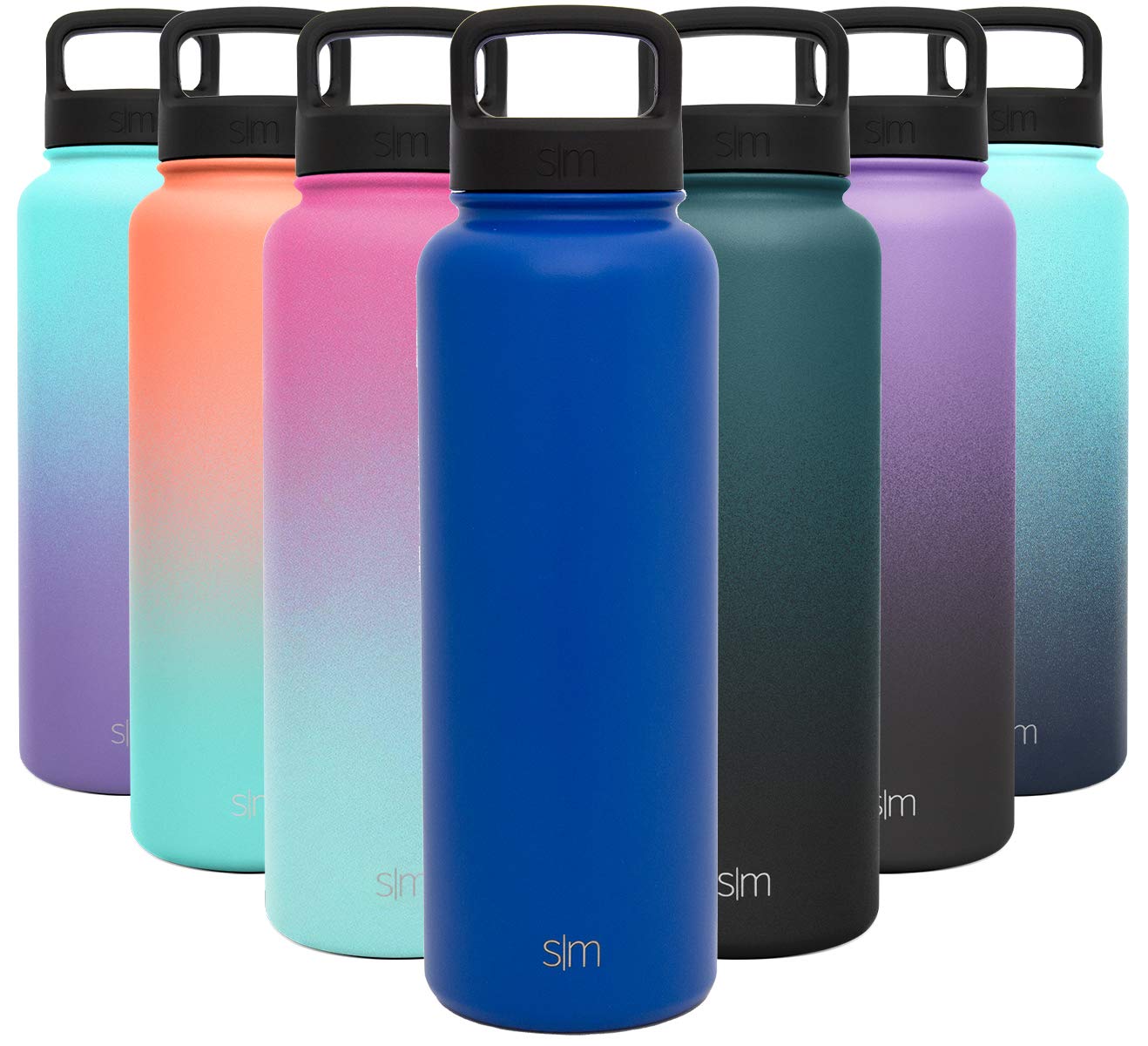 Simple Modern 40 Ounce Summit Water Bottle - Stainless Steel Liter Flask +2 Lids - Wide Mouth Tumbler Double Wall Vacuum Insulated Navy Leakproof -Twilight Blue