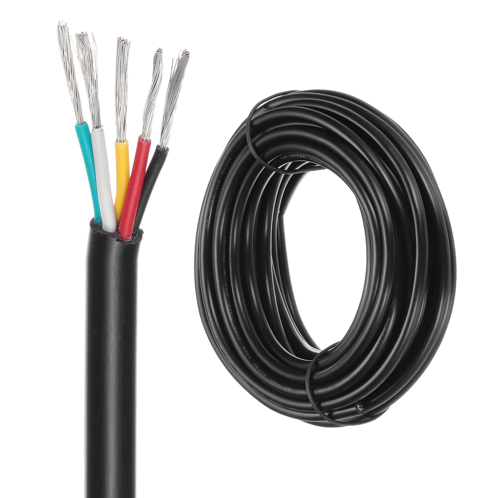 DMiotech 28 Gauge Wire Electrical Wire 5 Conductor, 28 AWG Extension Cable Cord 25 Ft/7.6 m UL2464 300V Stranded Tinned Copper Wire for LED Lighting Automotive