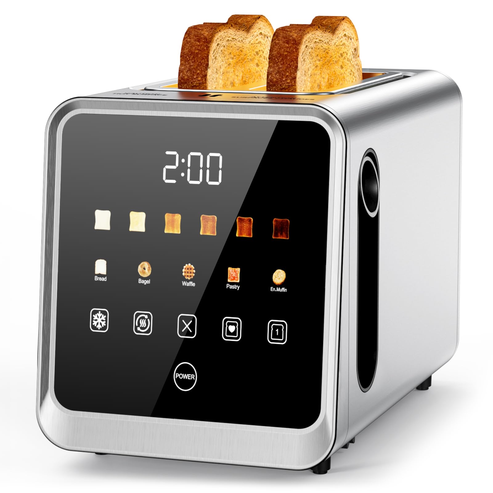 Toaster Memory Type Touch Screen Toaster 2 Slice, Stainless Steel Smart Digital Toasters ...