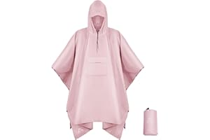 Coralrain Hooded Rain Poncho Lightweight Waterproof Unisex Raincoat Jacket with Pocket for Men Women Adult