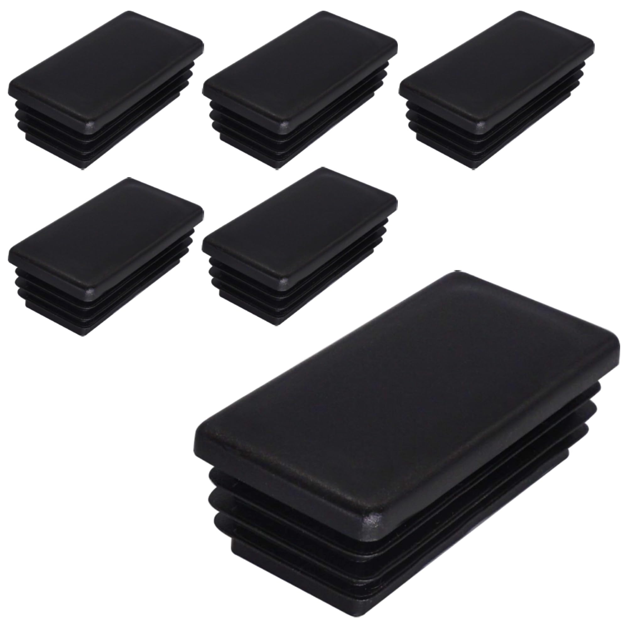 SKIR'CO (6 pcs) Rectangular Plastic Plugs 30 x 60 mm, Mat Tube End Caps, Rectangle Tube Inserts, Fence Post Plugs, Black RAL 9005