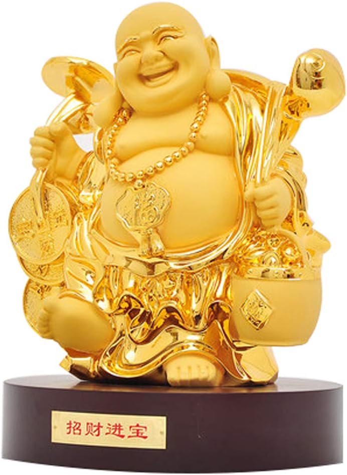 LINGS Chinese Feng Shui Decor Gold Plating Laughing Buddha Statues for Home and Office,Attract Wealth and Good Luck Congratulatory Gifts(Large)