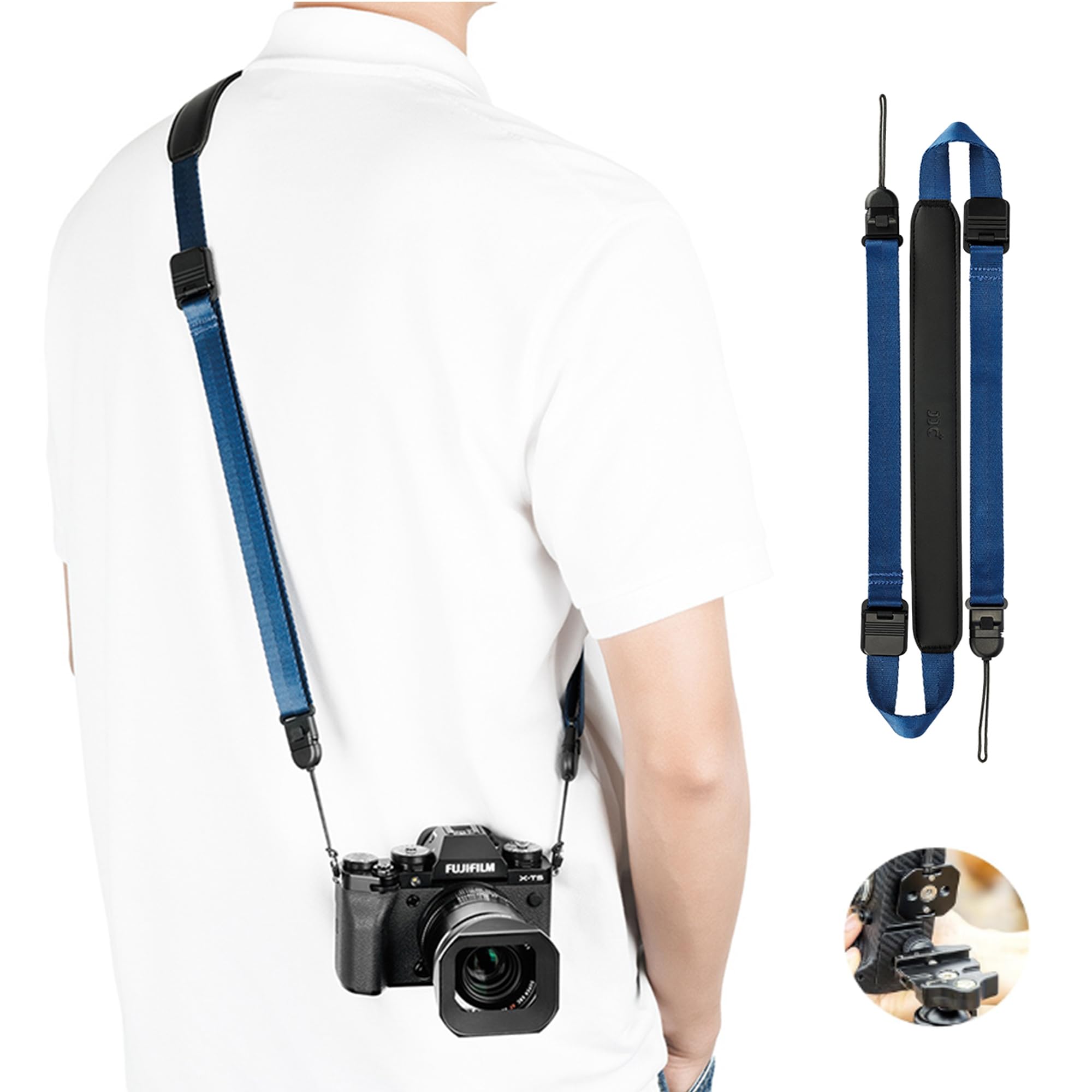 JJC Camera Shoulder Strap Quick Release Sling Strap for Canon Sony Nikon Fuji Mirrorless Cameras, Adjustable Camera Neck Belt Cross Body Strap with Quick Release Plate, Load Capacity 198lbs (BLUE)