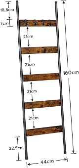 HOOBRO Blanket Ladder Towel Rack 5-Tier Wall Leaning Rustic Brown Black view 4