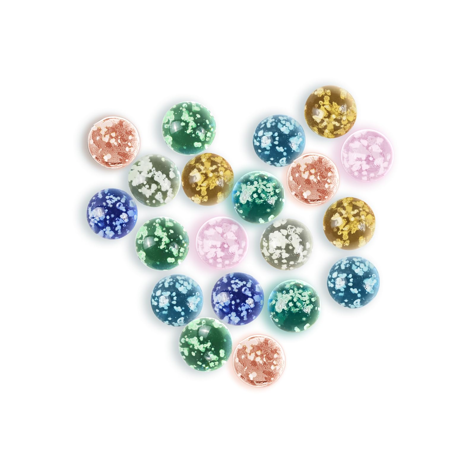 Ben & Bel Glow-in-the-Dark Decorative Glass Spheres – 20-Piece Multicoloured Speckled Set in Clear Storage Box for Vases, Jars and Home Decoration