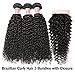 Pizazz Brazilian Curly Hair with Closure Unprocessed Brazilian Virgin Hair 3 Bundles with Closure Free Part 100% Human Hair Natural Black Color(14 16 18+12)