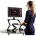 WorkEZ Adjustable Standing Desk Converter w/2 Fans & 3 USB Ports, Sit to Stand Desk Riser Monitor Standing Computer Desk, Height & Angle Negative Tilt