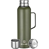 Insulated Vacuum Thermo Bottle 1500ml/50.7oz with Cup Stainless Steel Coffee Bottles for Hot and Cold Drink Water Flask.(Green, with Handle, 1500ml)