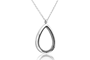 Jovivi Teardrop/Heart Floating Charm Memory Locket Necklace - 316 Surgical Stainless Steel Buckle Closure