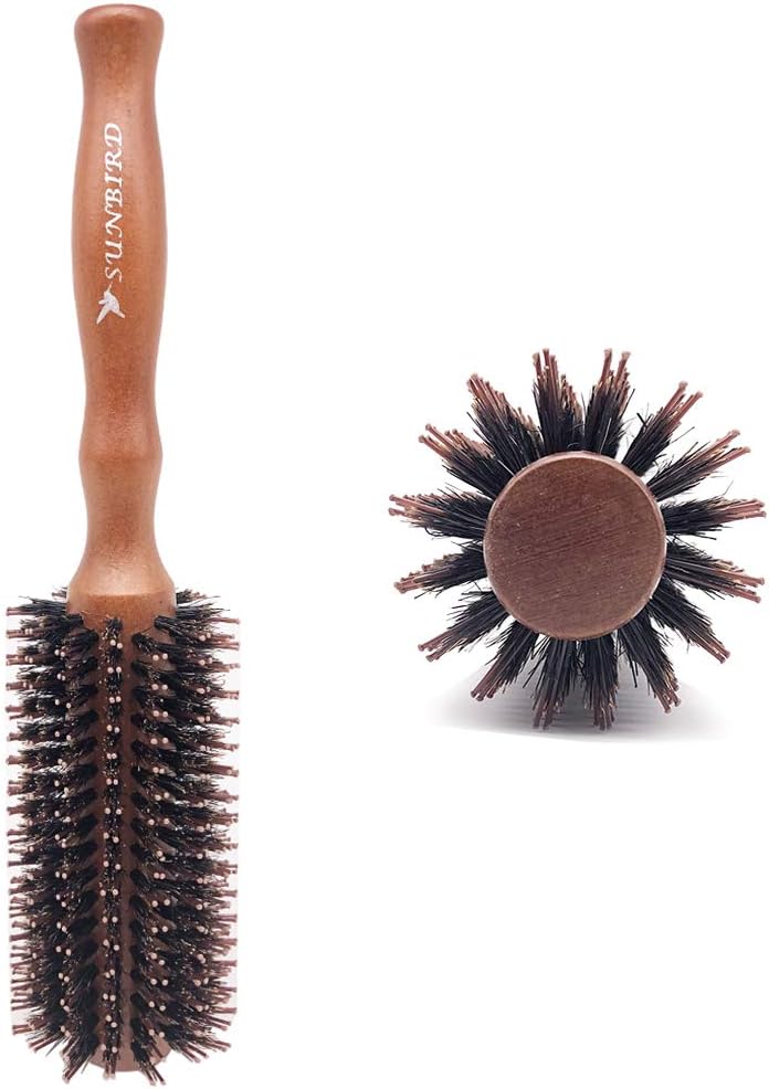 SUNBIRD & Round Brush for Blow Drying，Boar Bristle Round Hair Brush with Wooden Barrel,Volume,Styling,Curling & Curly,Wavy,Thick,or Thin Hair on Men & Women