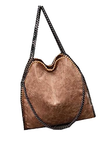 Di Grazia Womens Shoulder Tote Handbag (Brown, Brown-Suede-Chain-Shoulder-Bag)