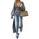 Quzzion Womens Long Cardigans Sweaters Bell Sleeve Button Down Chunky Sweater Dress Open Front Knit Dusters Sweater Coat