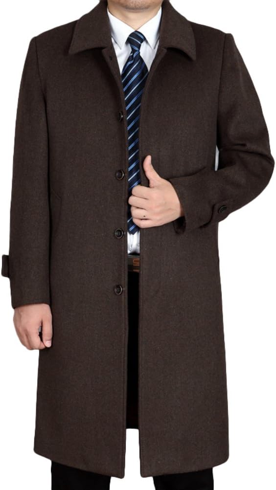 FTCayanz Men's Wool Jacket Casual Single Breasted Long Trench Coat Outerwear