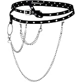 MILAKOO Punk Goth Wrap-around PU Leather Belt Medieval Vintage Chain Belts Retro Skinny Belt for Women