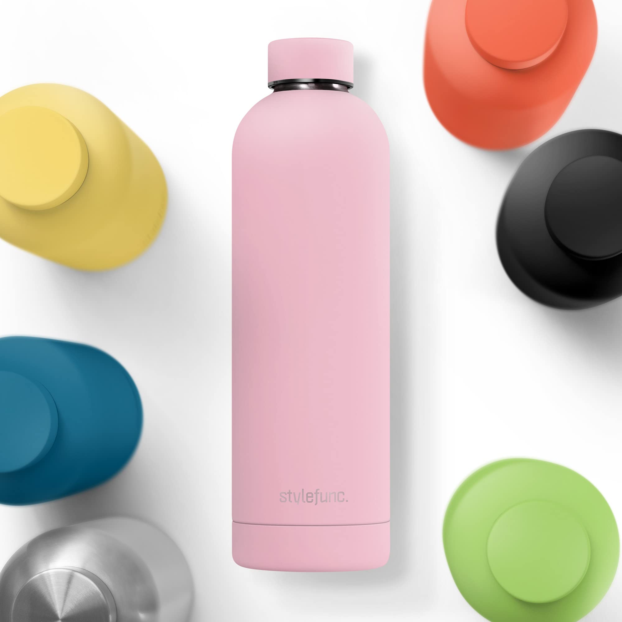 stylefunc. Pure Stainless Steel Drinking Bottle, 500 ml, 750 ml & 1 litre Leak-Proof Thermos Flask, Suitable for Carbonated Drinks, Insulated Water Bottle for Office, Bike, Sports and on The Go