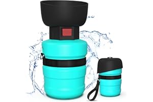 PETDOTT Dog Water Bottle 14oz, Portable Pet Water Bottles for Walking Squeeze No Spill Dog Water Bowl Dispenser Foldable 2-in-1 Design, Lightweight for Travel Outdoor BPA Free (3rd Gen, Light Blue)