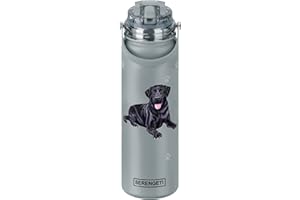 E&S Pets SERENGETI 24 Oz Water Bottle Stainless Steel with Spill Proof Lid - Double walled Vacuum Insulated water flask - Realistic 3D Print of your favorite dog (Labrador Black)