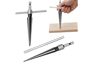 EMVANV 2Pcs Bridge Pin Hole Reamer, 3-13mm(1/8''-1/2'') & 5-16mm(½-5/8") T Handle Taper Reamer Set, 6 Fluted Chamfer Reaming Tool, Bridge Pin Hole Handle Tapered Reamers(Black Silver)