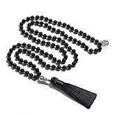 Hovaete 108 Mala Prayer Beads Necklace Natural Stones Meditation Yoga Jewery 108 Hand Knotted Japa Mala Beaded Long Tassel Necklace with Tree of Life Pendant for Men and Women