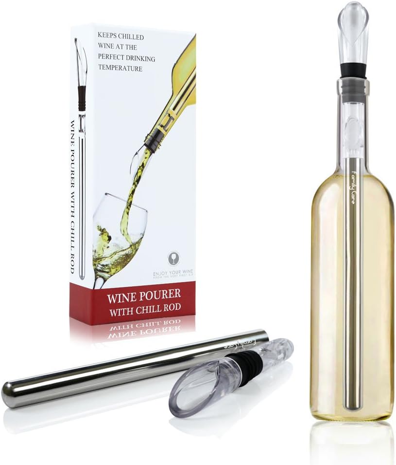 Wine Chiller - 3-in-1 Stainless Steel Wine Bottle Cooler Stick Freezer with Aerator and Pourer Decanter