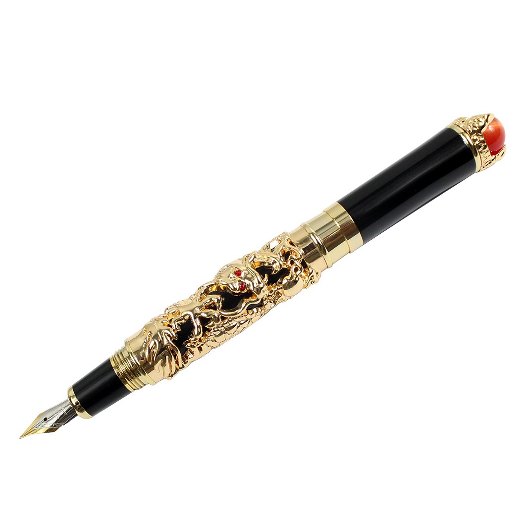Zoohot Jinhao Fountain Pen Gold Dragon Playing Pearl Red Jewelry Signature Calligraphy Business Gift Pens