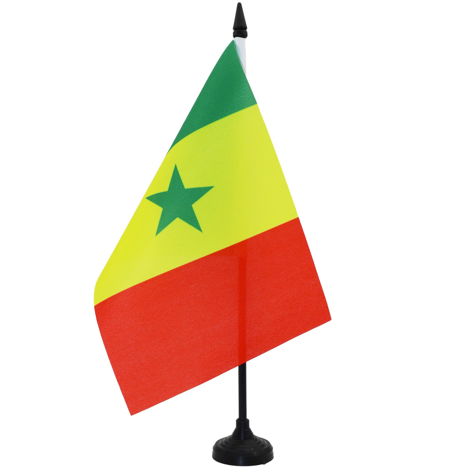 AZ FLAG Senegal Table Flag 5'' x 8'' - Senegalese Office Decoration 100% Polyester 21 x 14 cm - Mini Desk Flag with Pole and Black Plastic Base