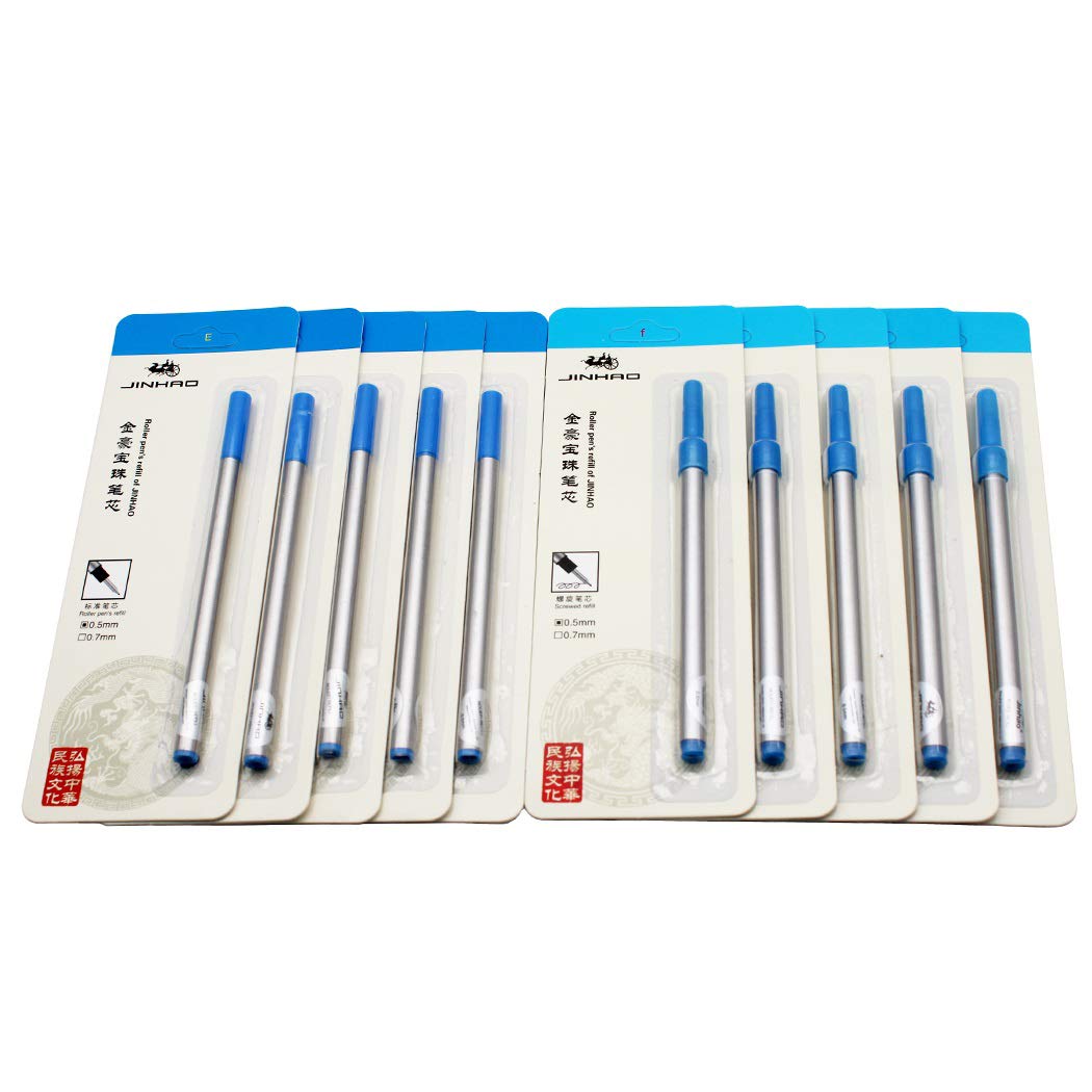 Abcsea 10 pieces Jinhao pen refill 0.5 mm, rollerball spiral and standard pen refills blue